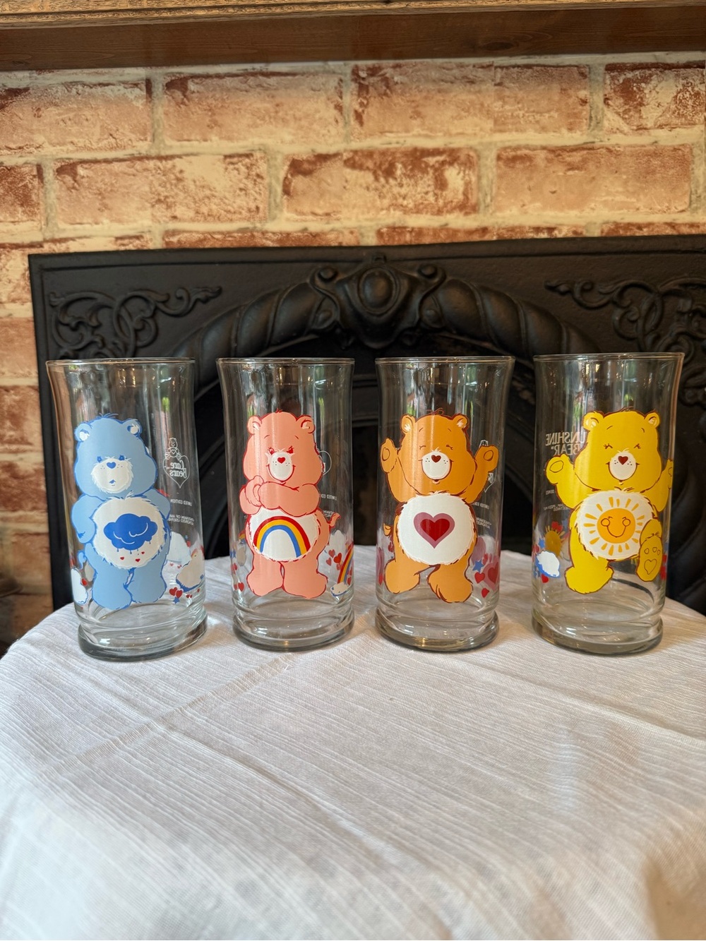 Care Bears Tall Glasses Set with Blue, Pink, Orange, Yellow Bears Pizza Hut 1983
